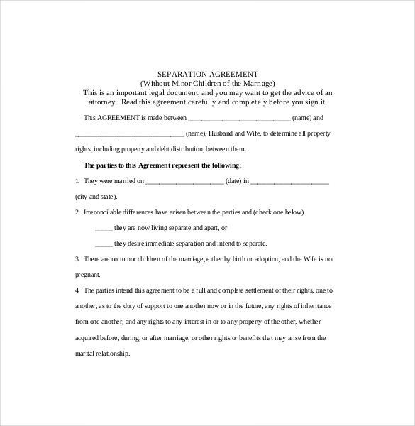 marriage separation agreement template legal separation agreement 