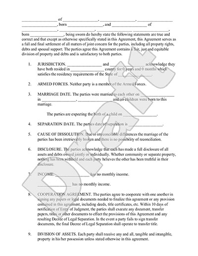 seperation agreement template sample separation agreement 7 child 