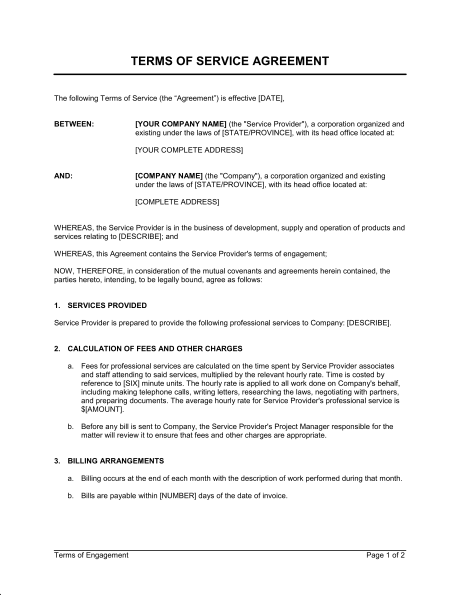 client service agreement template terms of service agreement 