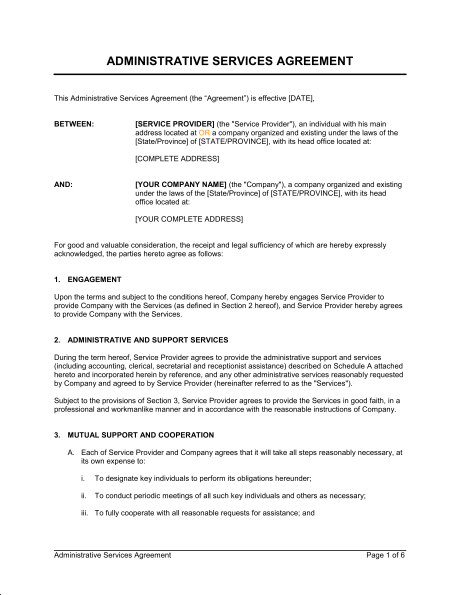 Administrative Services Agreement Template & Sample Form 