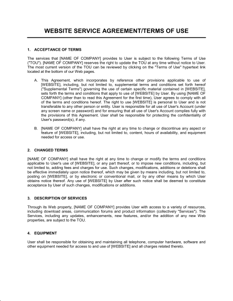 service agreement template doc website service agreement terms of 
