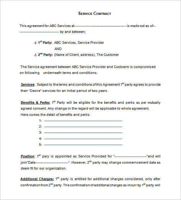 service agreement template free download service contract 