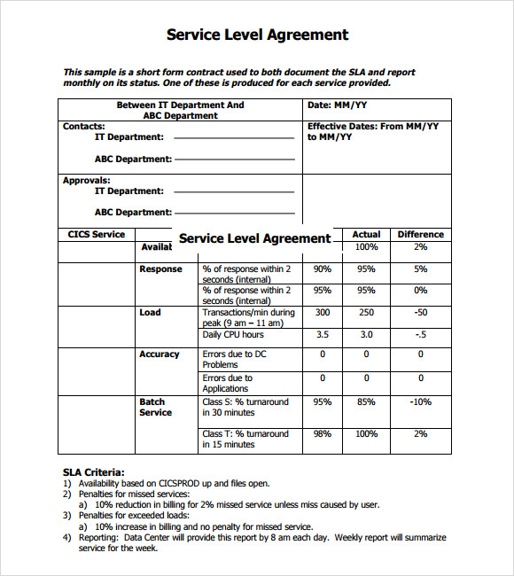 it service level agreement template example of service level 