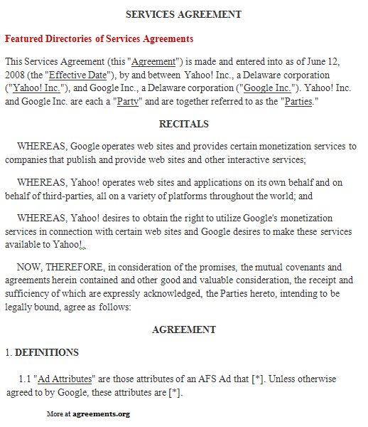 Services Agreement, Sample Services Agreement Template