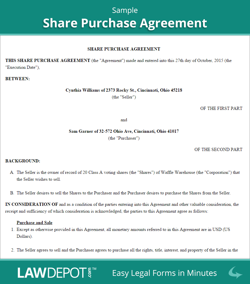Share Purchase Agreement Template (US) | LawDepot
