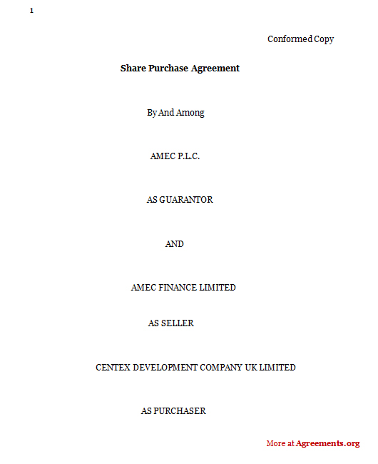 Share Purchase Agreement, Sample Share Purchase Agreement