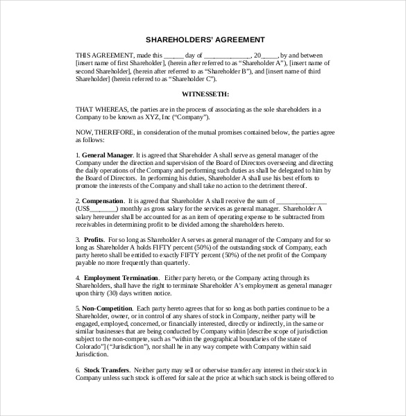 shareholder agreement template free shareholder agreement template 