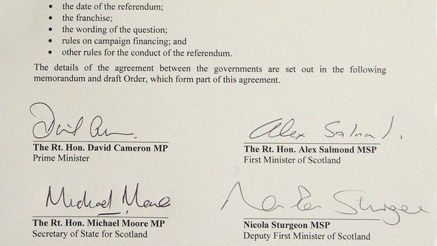 Agreement signed by David Cameron and Alex Salmond ITV News