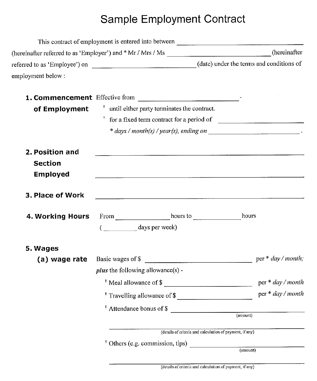 simple employment agreement sample Forms and Templates Fillable 