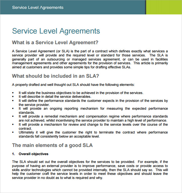 contract service level agreement template sample service level 