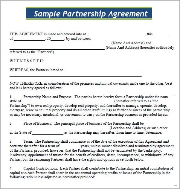 small business partnership agreement template sample partnership 