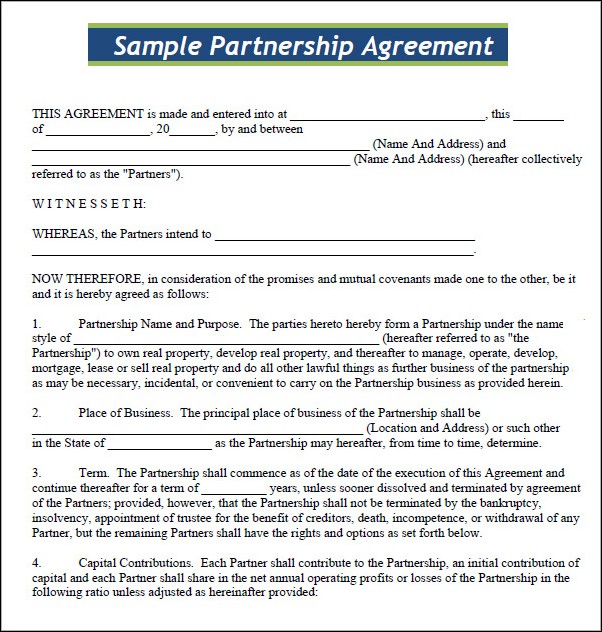 Small Business Partnership Agreement Template standard partnership 