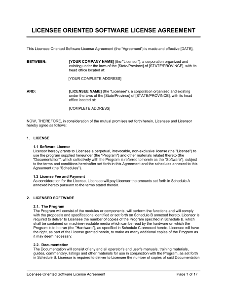 software trial agreement template licensee oriented software 