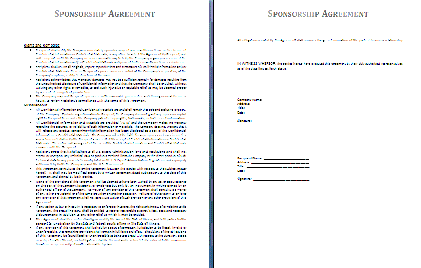 sponsorship agreement template Ecza.solinf.co