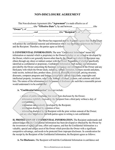 standard confidentiality agreement template non disclosure 