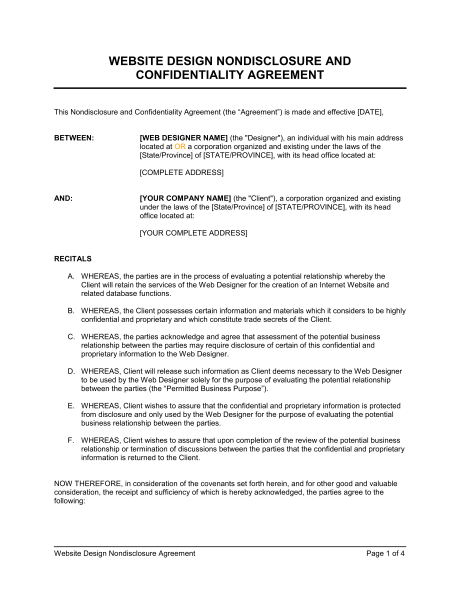 standard confidentiality agreement template standard 