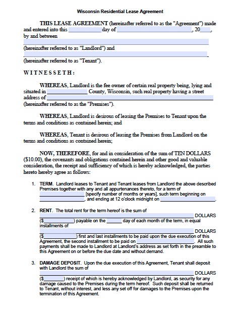 standard lease agreement template free wisconsin standard 