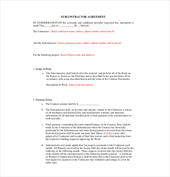 aia subcontractor agreement template subcontractor agreement 
