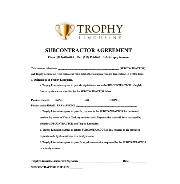 simple subcontractor agreement template 10 subcontractor agreement 
