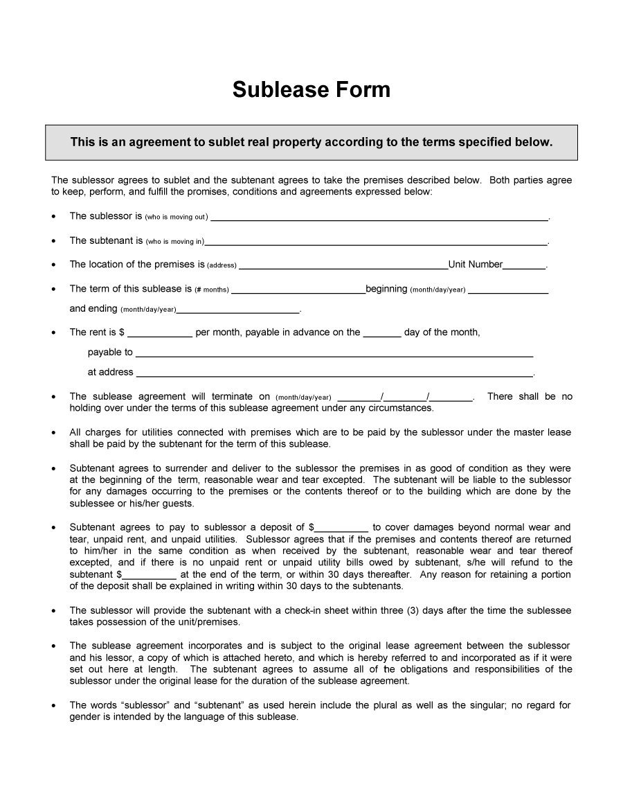 40 Professional Sublease Agreement Templates Forms Template Lab 18 