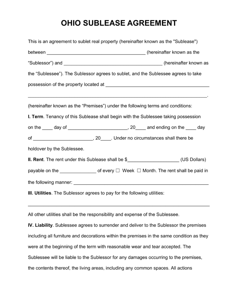 Free Ohio SubLease Agreement Template PDF | Word | eForms – Free 
