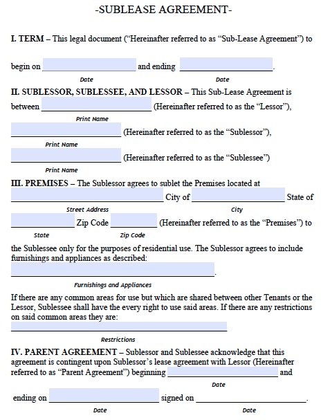 commercial sublease agreement template download commercial 