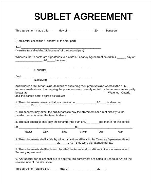 sublet agreement template sub tenancy agreement template emsec 