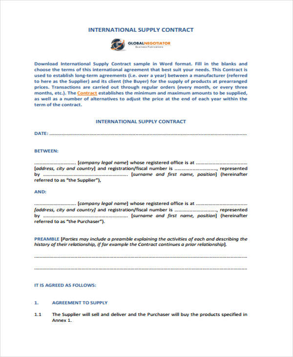 8+ Supply Contract Templates Free Word, PDF Format Download 