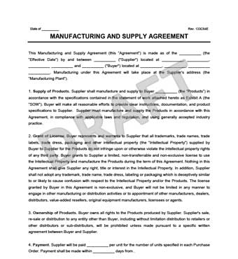 Manufacturing & Supply Agreement | Create & Download a Free Form