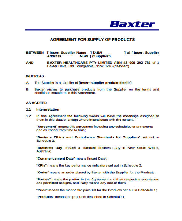 supply agreement template 9 supply contract templates sample 