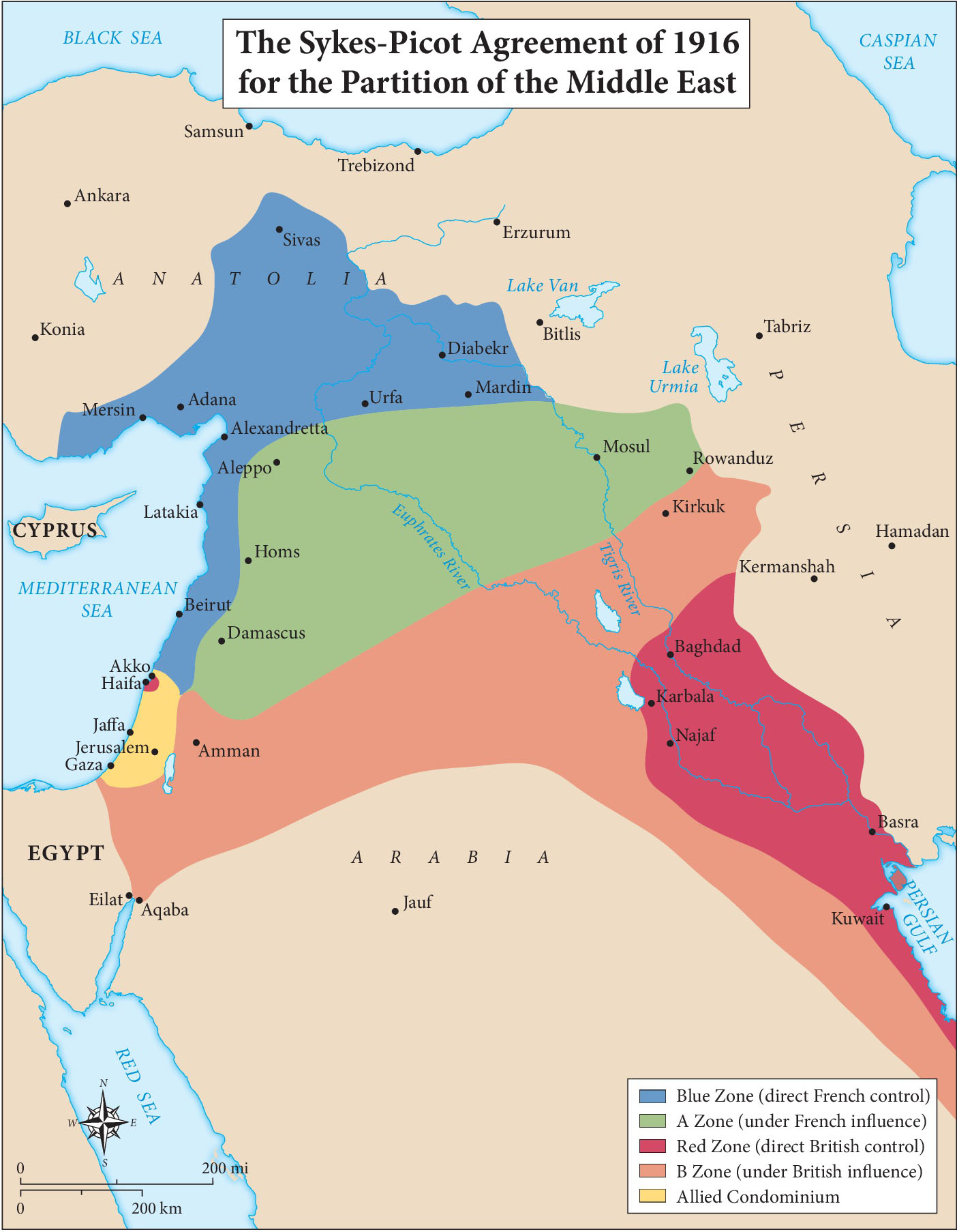 Map of The Sykes Picot Agreement (1916)