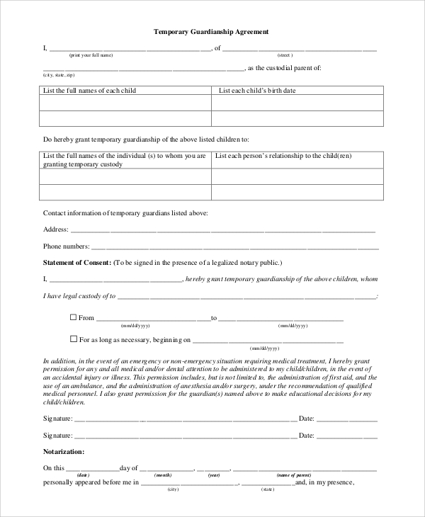 temporary custody agreement template anyone can be named a 