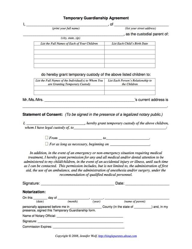 temporary custody agreement template anyone can be named a 