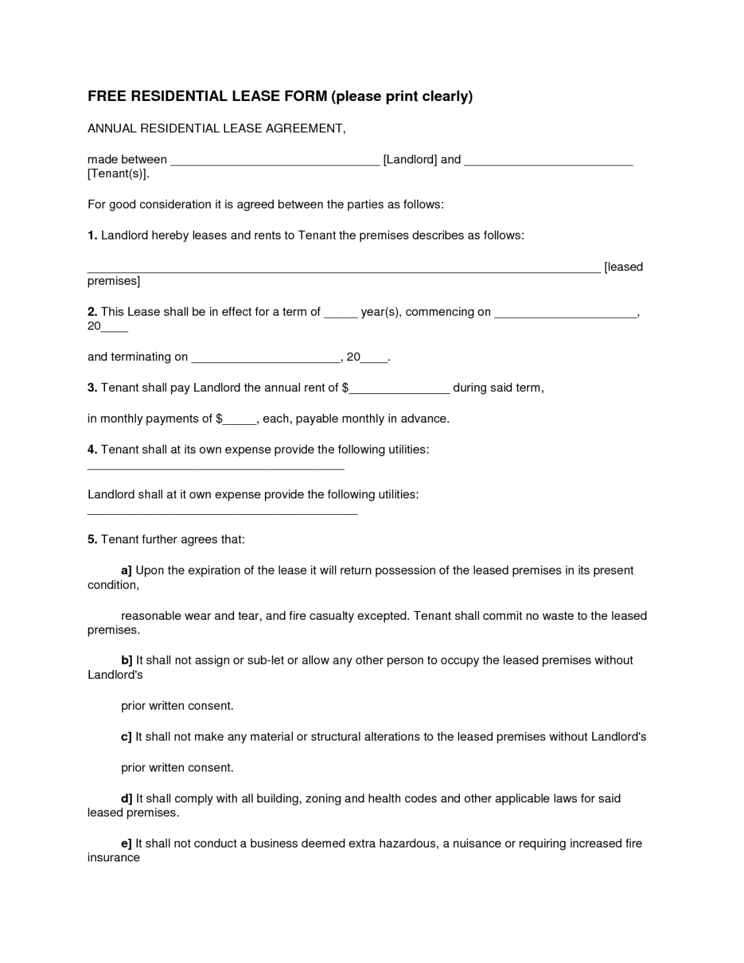 Best Photos Of Printable Lease Agreements For Landlords – Free 