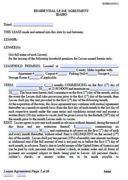 lease agreements idaho template landlord tenant lease agreement 