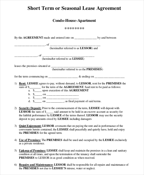 terms and agreement template 13 short term rental agreement 