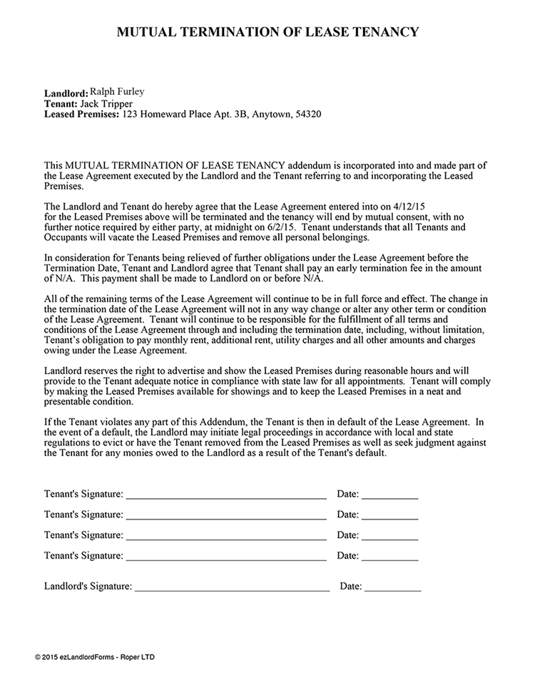 Example Document for Lease Termination Agreement