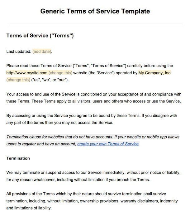 Sample Terms of Service Template TermsFeed