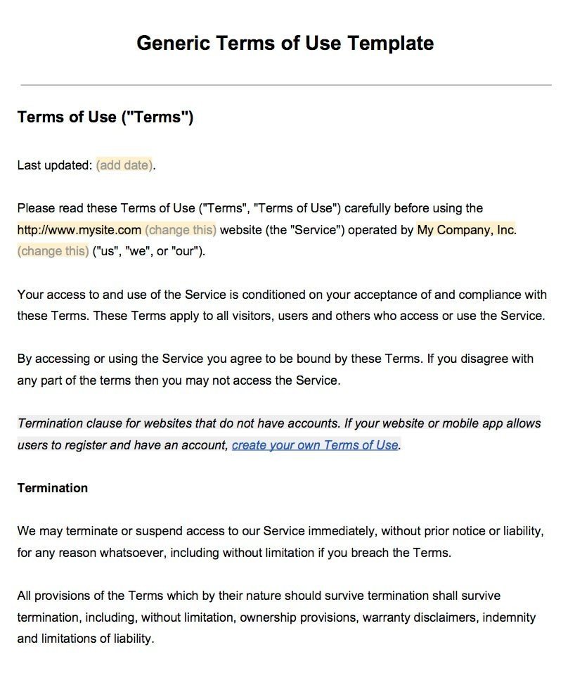 Sample Terms of Use Template TermsFeed