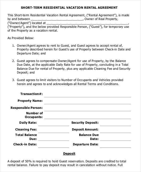 vacation rental agreement template 9 vacation rental agreement 