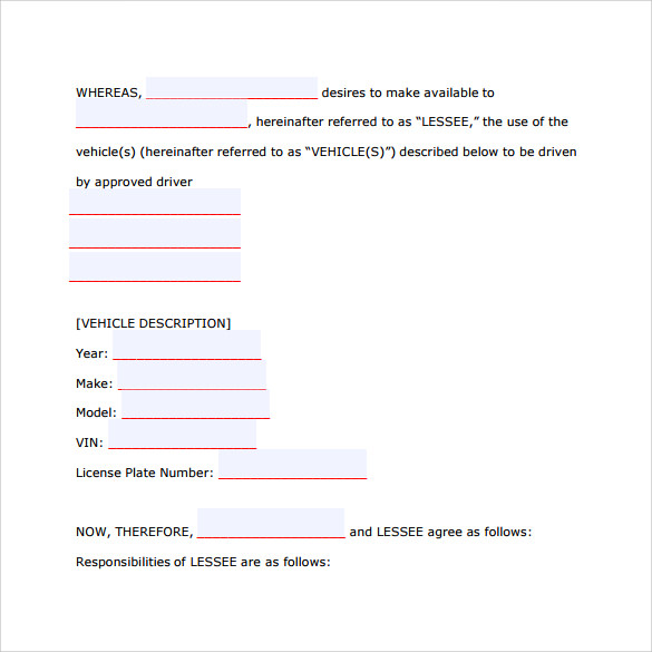 simple vehicle lease agreement template car lease agreement 