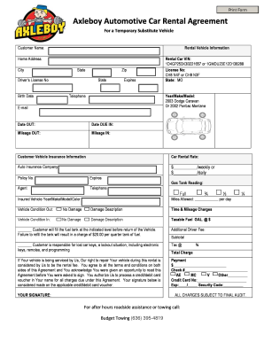 Car Rental Agreement Forms and Templates Fillable & Printable 