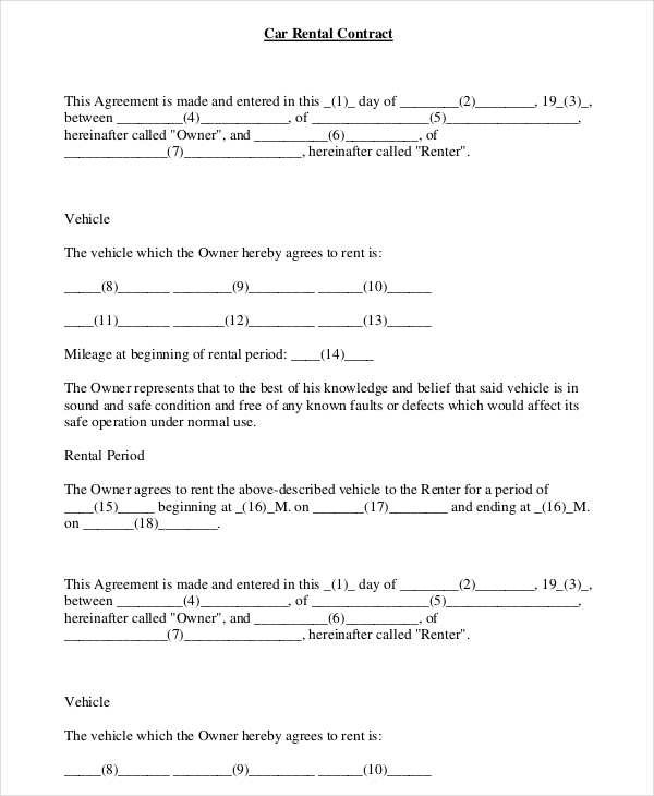 vehicle rental agreement template 16 car rental agreement 