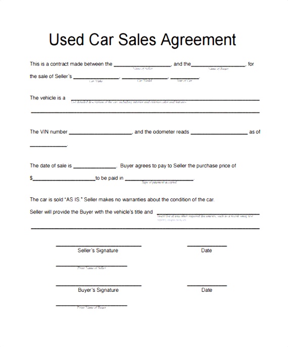 agreement of sale template for a vehicle motor vehicle sale 