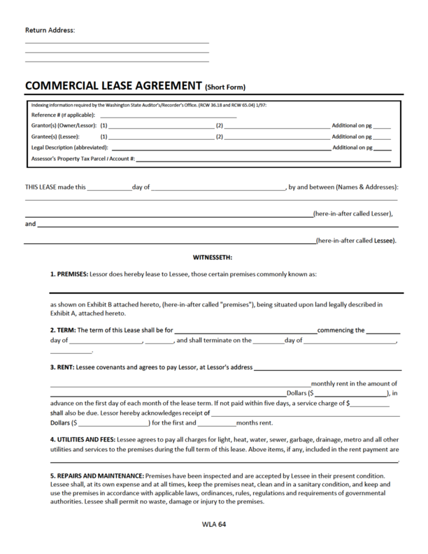 rental agreement template washington state washington commercial 