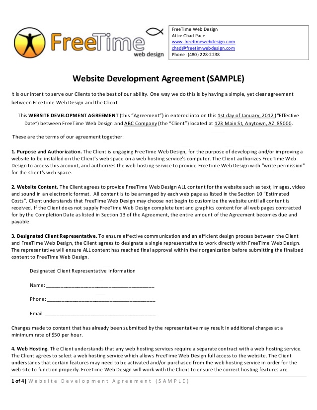 Sample website development agreement