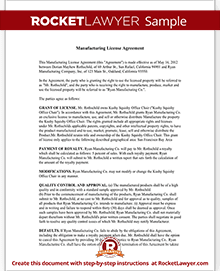 Manufacturing License Agreement Template | Rocket Lawyer
