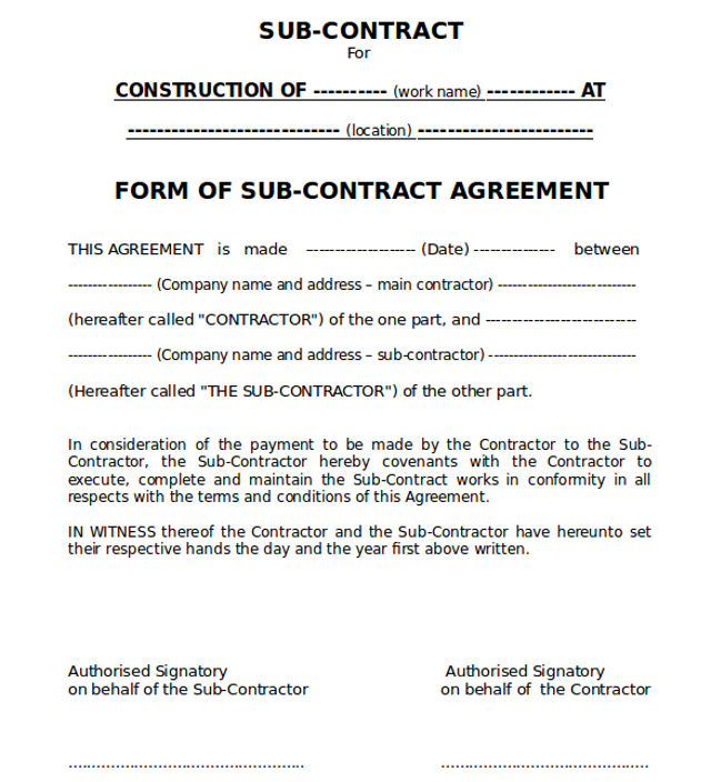 work agreement contract template sample of conditions of sub 