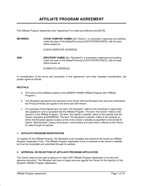 Affiliate Program Agreement Template & Sample Form | Biztree.com