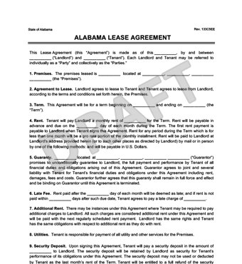 Alabama Residential Lease/Rental Agreement Form & Sample | Free PDF